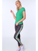 Sports leggings with a stripe with graphite flowers MR15471 - Online store - Boutique